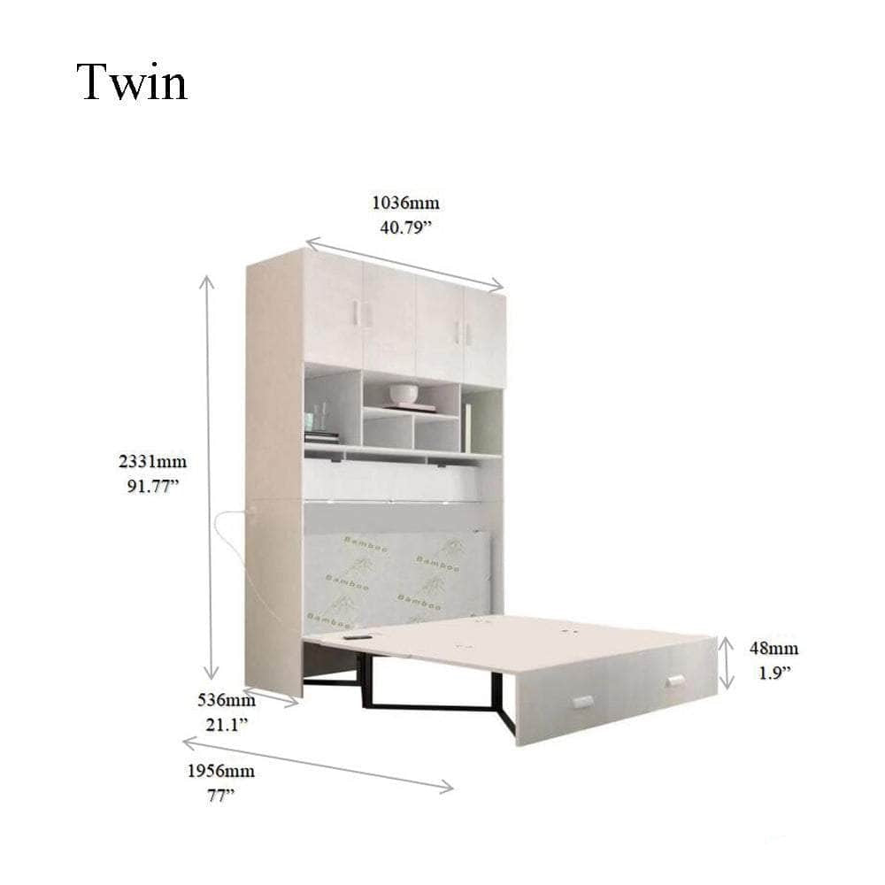 True Contemporary Murphy Cabinet Bed Hyde White Murphy Cabinet Bed with Gel Memory Foam Mattress - Available in 4 Sizes