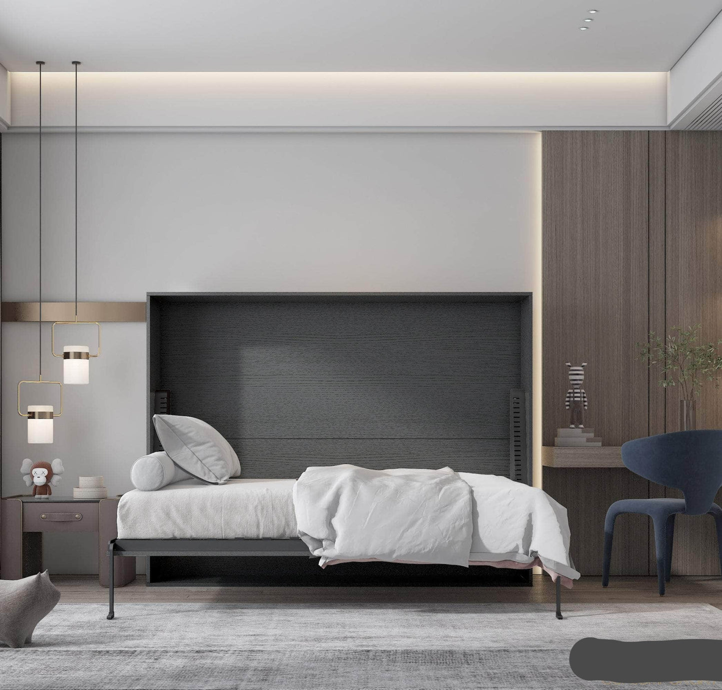 True Contemporary Murphy Wall Bed Heidi II Grey Horizontal Murphy Wall Pull Down Bed - Available in 3 Sizes