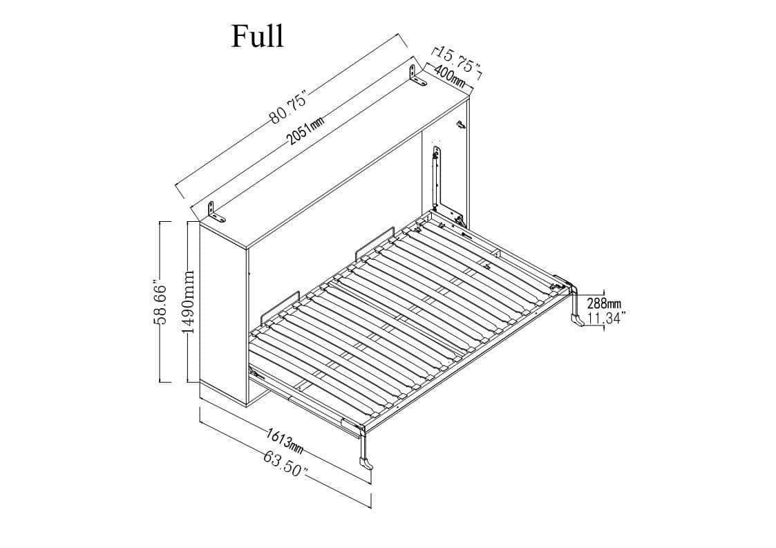 True Contemporary Murphy Wall Bed Heidi II White Horizontal Murphy Wall Pull Down Bed - Available in 3 Sizes