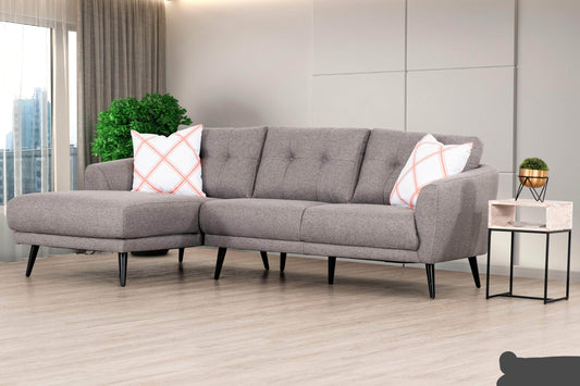 True Contemporary Sectional Elizabeth Tufted Sectional Sofa in Nia Grey