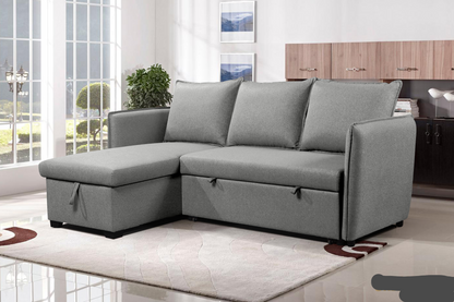 Laguna Sleeper Sectional Sofa Bed with Reversible Storage Chaise in Nela Ash