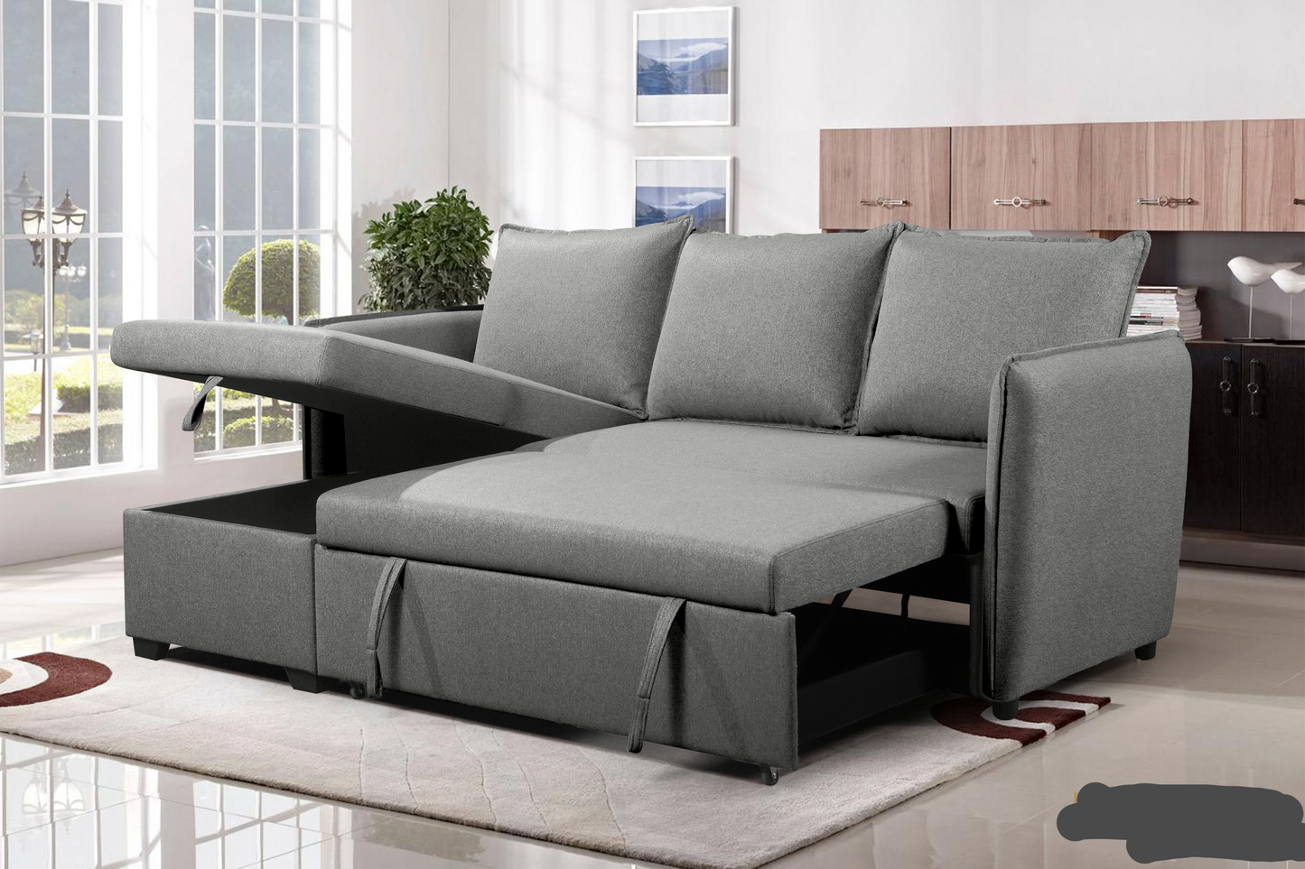 Laguna Sleeper Sectional Sofa Bed with Reversible Storage Chaise in Nela Ash