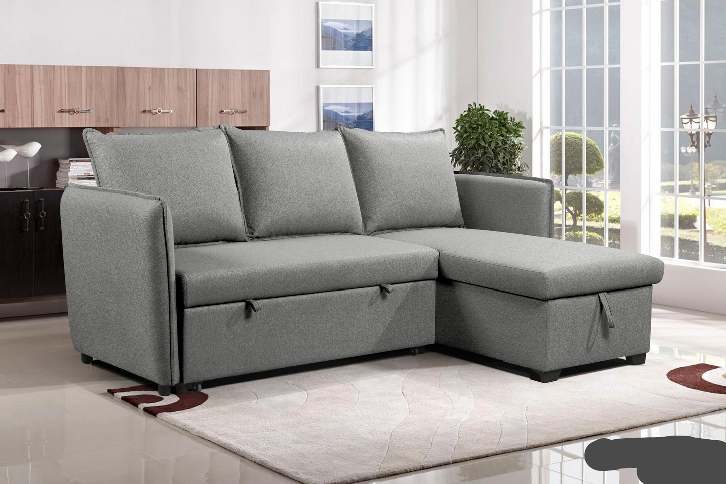 Laguna Sleeper Sectional Sofa Bed with Reversible Storage Chaise in Nela Ash