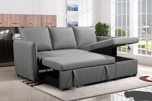 Laguna Sleeper Sectional Sofa Bed with Reversible Storage Chaise in Nela Ash