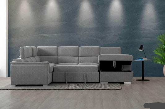 Urban Cali Sectional Bel Air Large Modular Sleeper Sectional Sofa Bed with Storage Chaise in Thora Stone