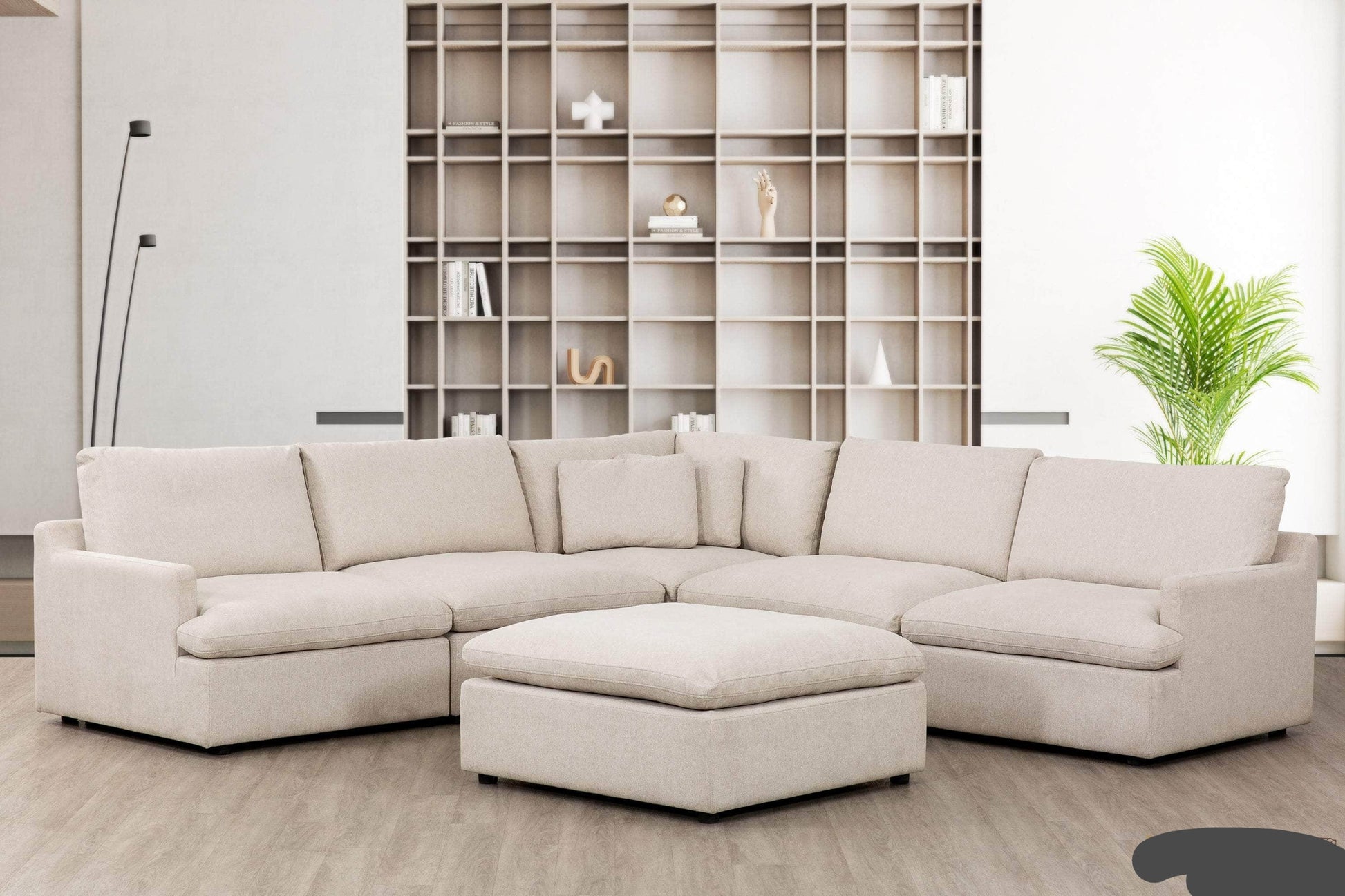 Urban Cali Sectional Long Beach Modular Corner Sectional Sofa with Ottoman in Axel Beige