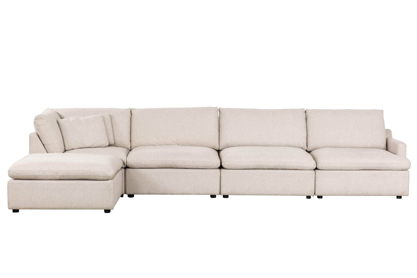 Urban Cali Sectional Long Beach Modular L-Shaped Sectional Sofa with Ottoman in Axel Beige