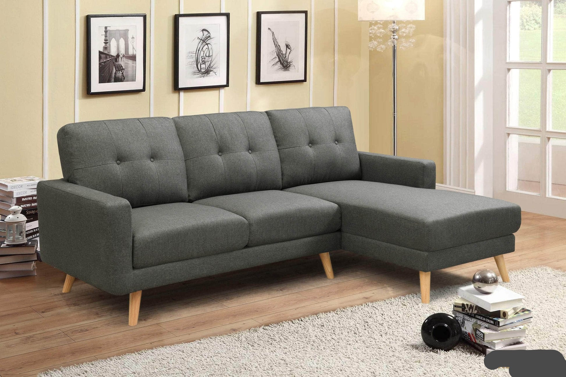 Urban Cali Sectional San Marino 87.75" Wide Tufted Linen Sectional Sofa - Available in 2 Colours