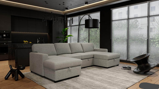 Urban Cali Sectional Santa Cruz Modular U-Shaped Sleeper Sectional with Storage Chaises in Solis Dark Grey