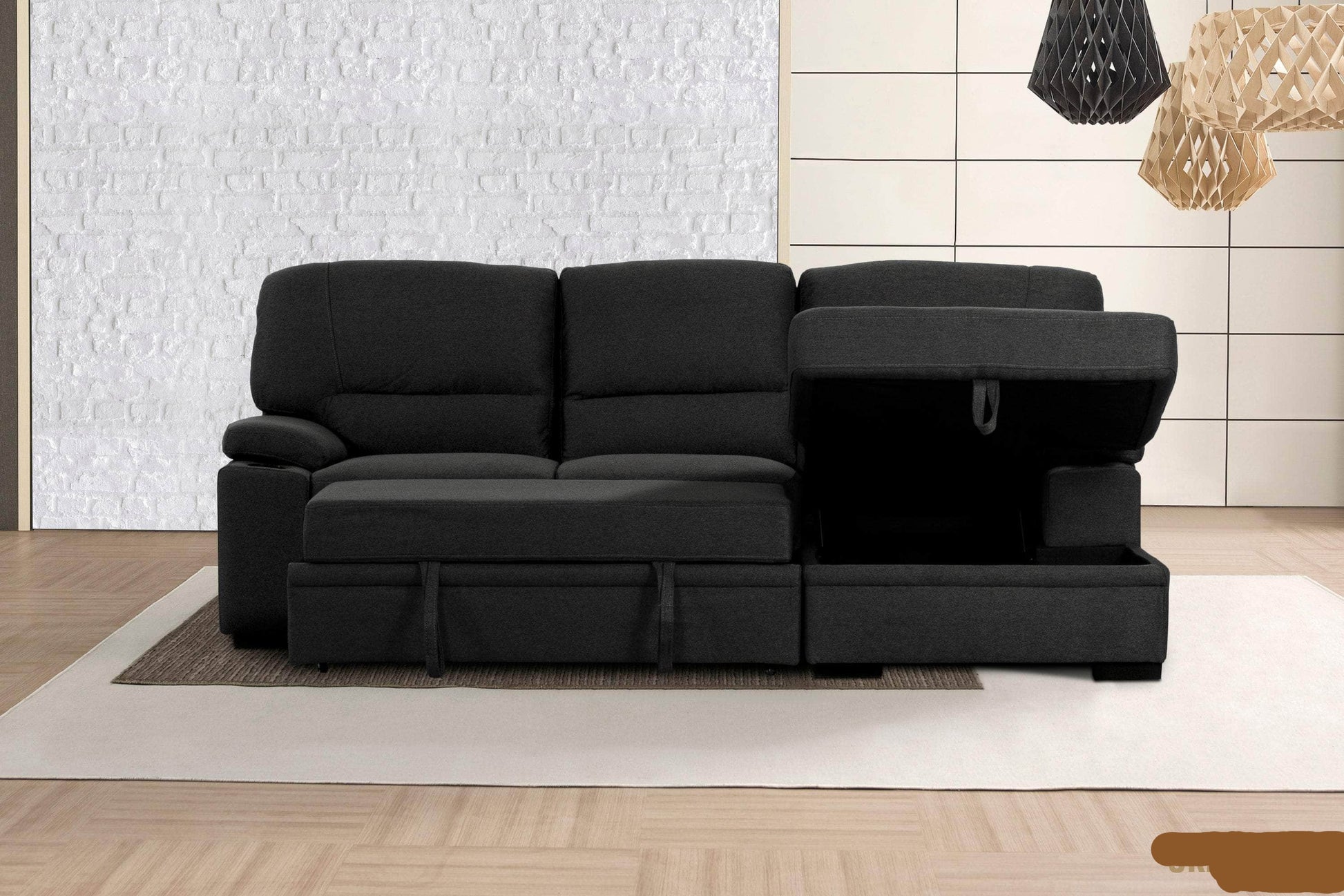 Urban Cali Sleeper Sectional Anaheim II Condo Sleeper Sectional Sofa Bed with Cup Holders and Storage Chaise