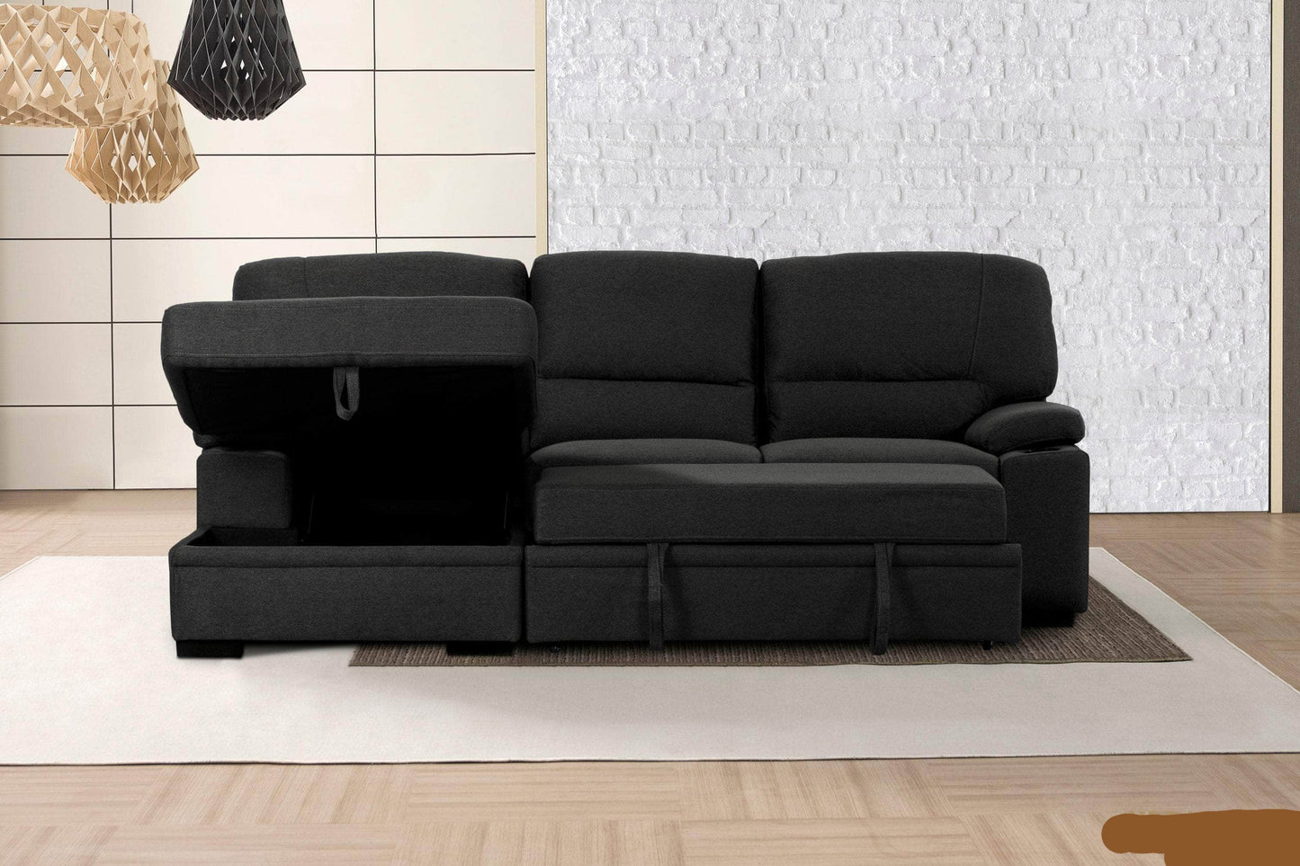 Urban Cali Sleeper Sectional Anaheim II Condo Sleeper Sectional Sofa Bed with Cup Holders and Storage Chaise