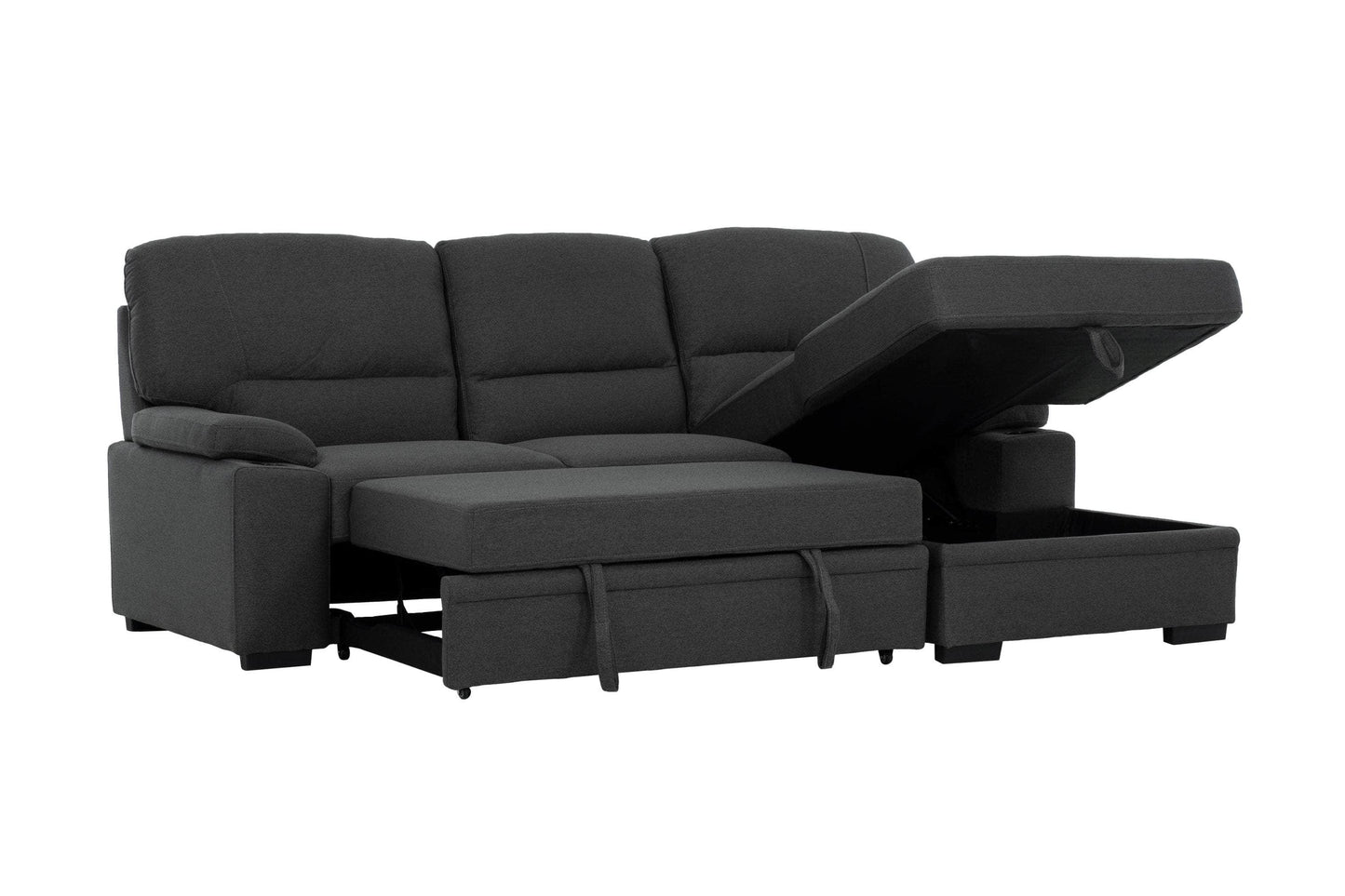 Urban Cali Sleeper Sectional Anaheim II Condo Sleeper Sectional Sofa Bed with Cup Holders and Storage Chaise