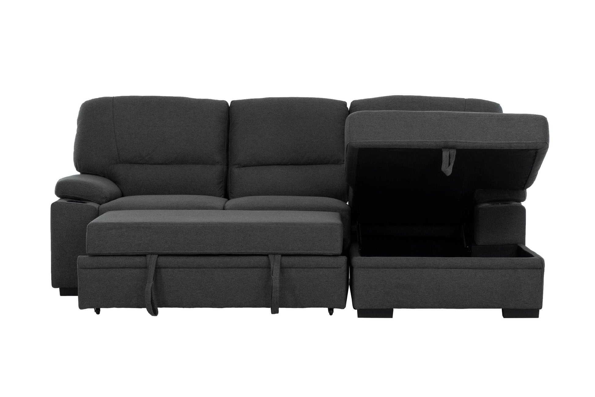 Urban Cali Sleeper Sectional Anaheim II Condo Sleeper Sectional Sofa Bed with Cup Holders and Storage Chaise