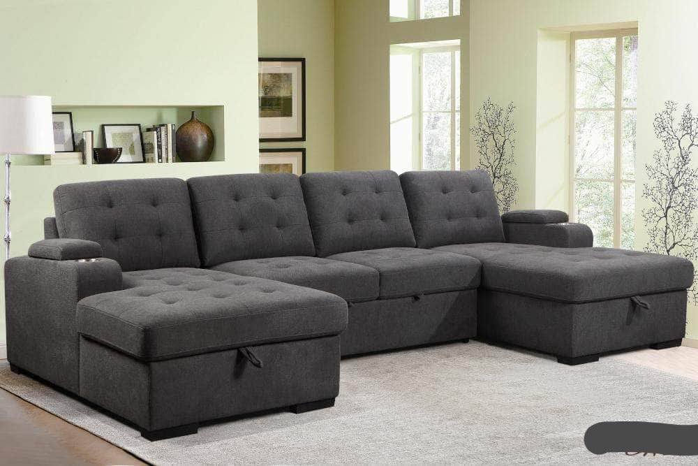 Urban Cali Sleeper Sectional Lancaster U-Shaped Sleeper Sectional Sofa Bed with Storage Chaises in Belfast Charcoal