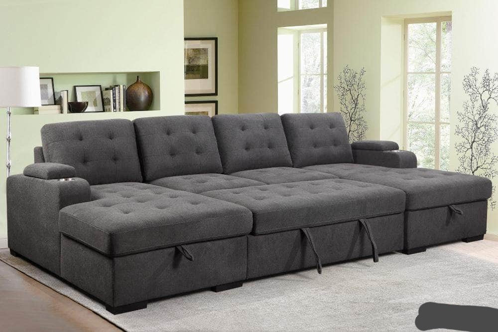 Urban Cali Sleeper Sectional Lancaster U-Shaped Sleeper Sectional Sofa Bed with Storage Chaises in Belfast Charcoal