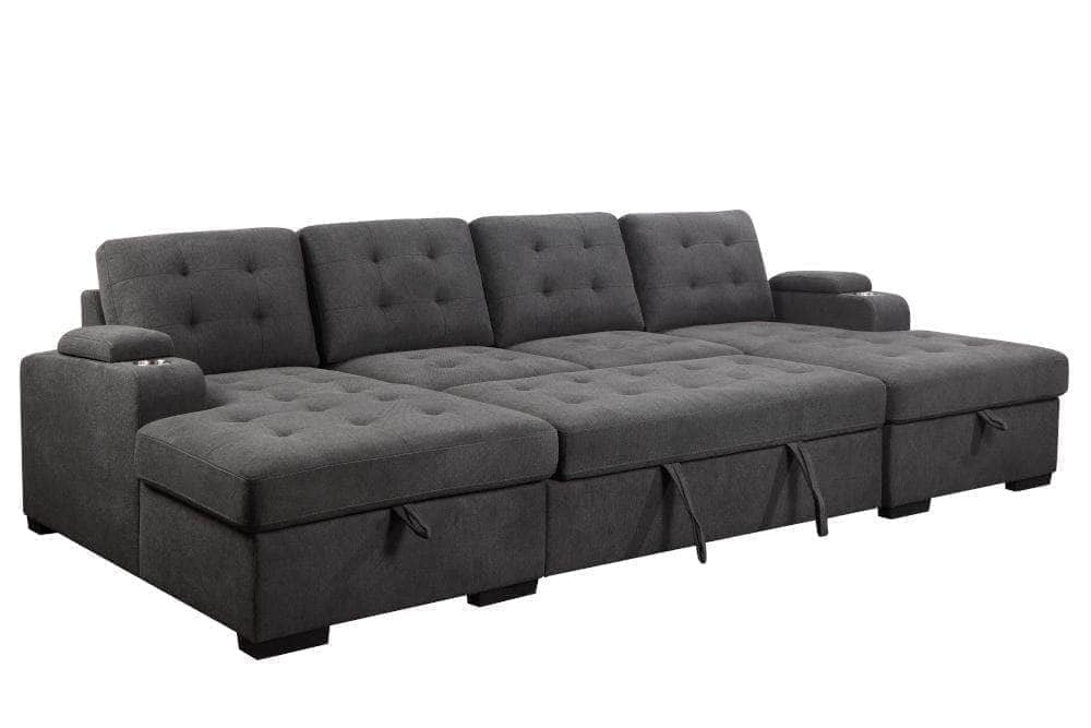 Urban Cali Sleeper Sectional Lancaster U-Shaped Sleeper Sectional Sofa Bed with Storage Chaises in Belfast Charcoal