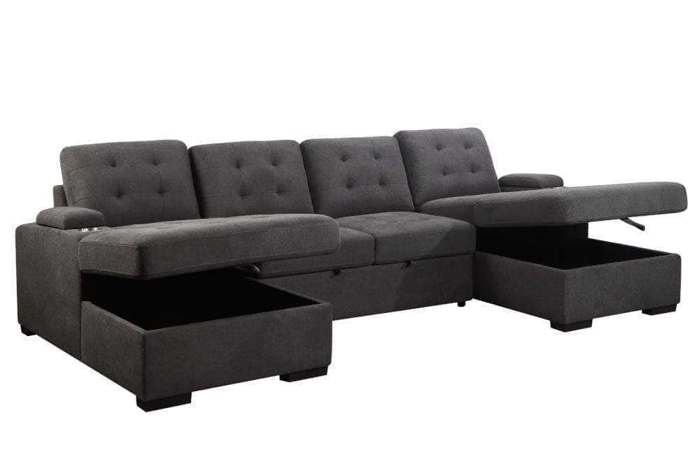 Urban Cali Sleeper Sectional Lancaster U-Shaped Sleeper Sectional Sofa Bed with Storage Chaises in Belfast Charcoal