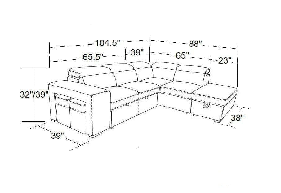 Urban Cali Sleeper Sectional Pasadena Large Sleeper Sectional Sofa Bed with Storage Ottoman and 2 Stools - Available in 2 Colours