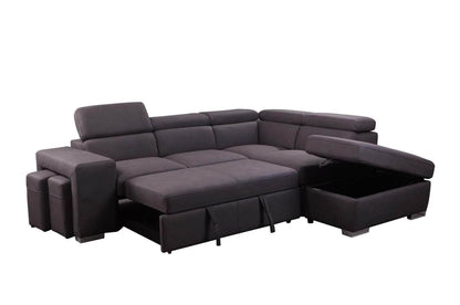 Urban Cali Sleeper Sectional Pasadena Large Sleeper Sectional Sofa Bed with Storage Ottoman and 2 Stools - Available in 2 Colours