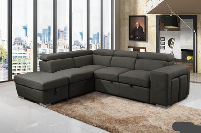 Urban Cali Sleeper Sectional Pasadena Large Sleeper Sectional Sofa Bed with Storage Ottoman and 2 Stools - Available in 2 Colours