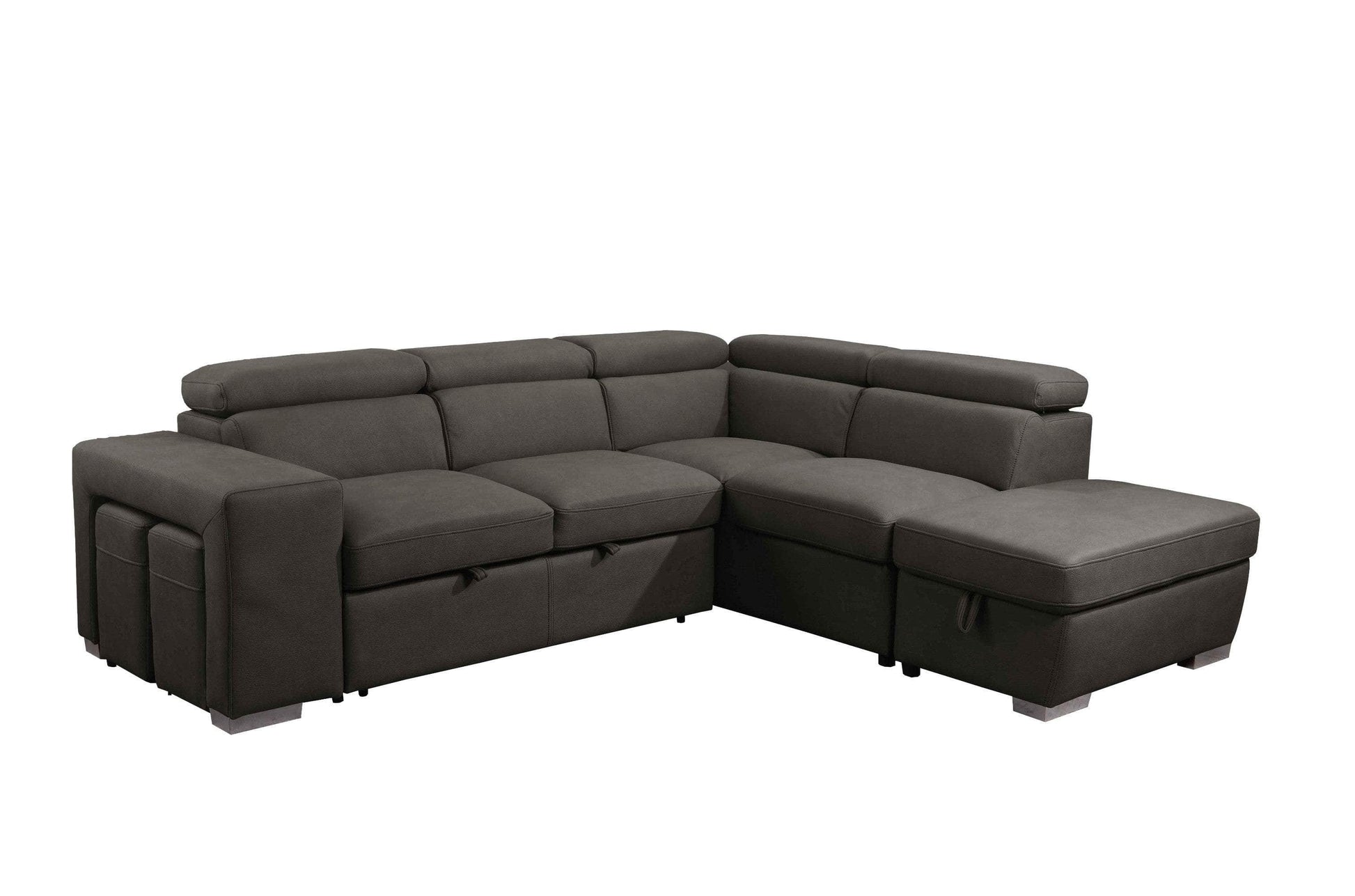 Urban Cali Sleeper Sectional Pasadena Large Sleeper Sectional Sofa Bed with Storage Ottoman and 2 Stools - Available in 2 Colours