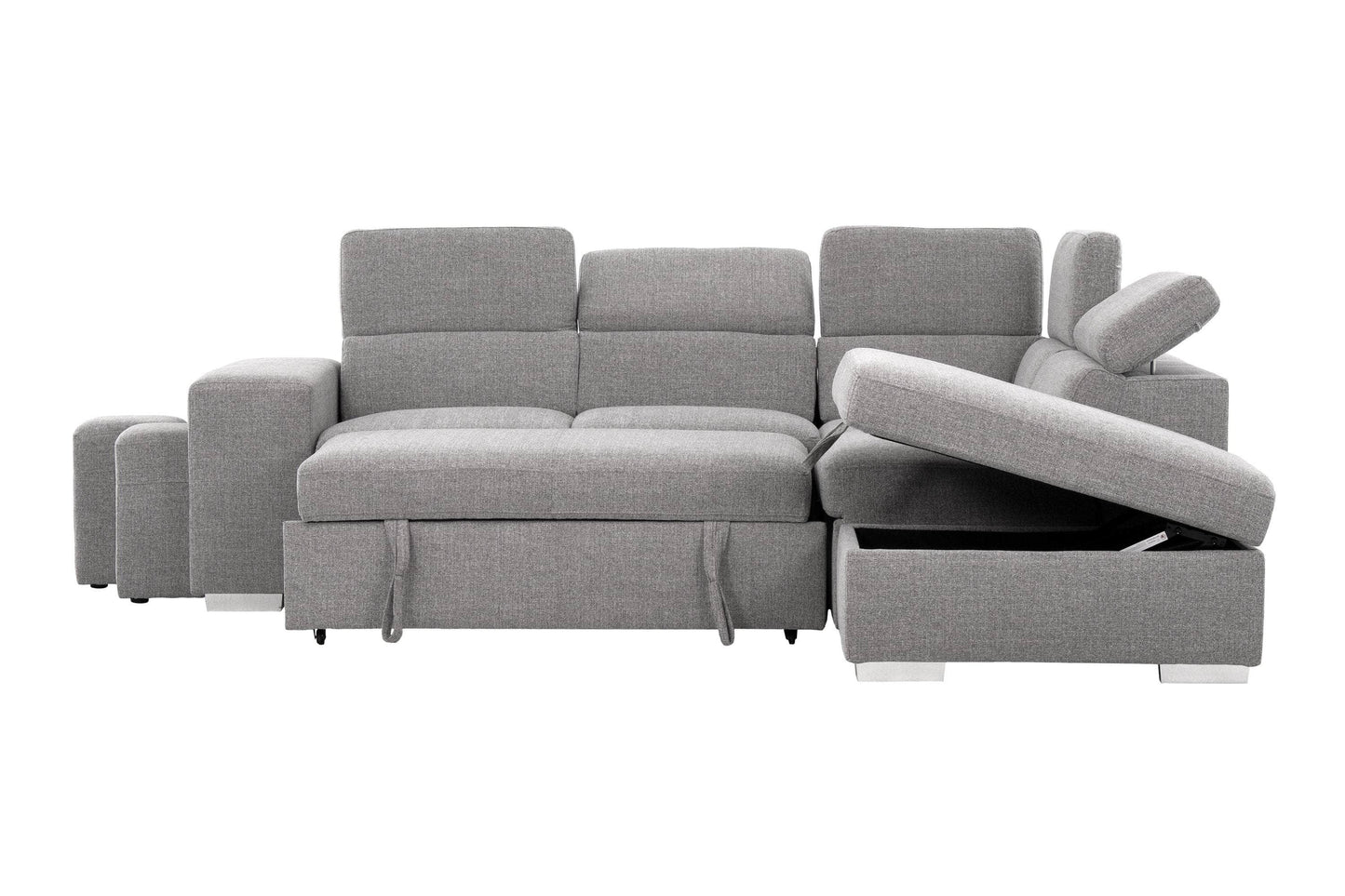 Urban Cali Sleeper Sectional Pasadena Large Sleeper Sectional Sofa Bed with Storage Ottoman and 2 Stools - Available in 2 Colours