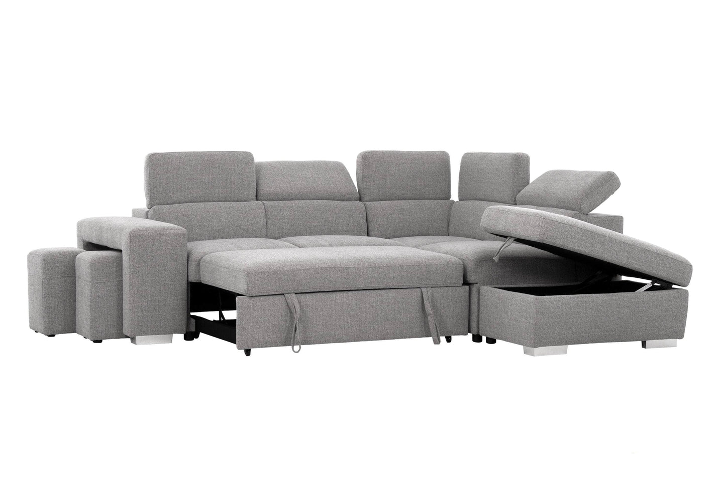 Urban Cali Sleeper Sectional Pasadena Large Sleeper Sectional Sofa Bed with Storage Ottoman and 2 Stools - Available in 2 Colours