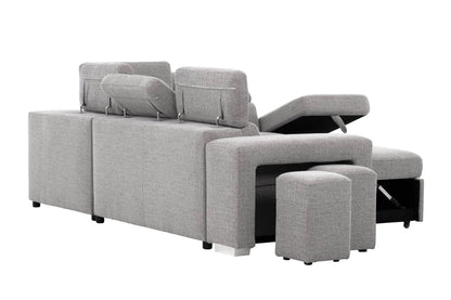 Urban Cali Sleeper Sectional Pasadena Large Sleeper Sectional Sofa Bed with Storage Ottoman and 2 Stools - Available in 2 Colours