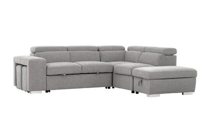 Urban Cali Sleeper Sectional Pasadena Large Sleeper Sectional Sofa Bed with Storage Ottoman and 2 Stools - Available in 2 Colours