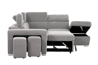 Urban Cali Sleeper Sectional Pasadena Large Sleeper Sectional Sofa Bed with Storage Ottoman and 2 Stools - Available in 2 Colours