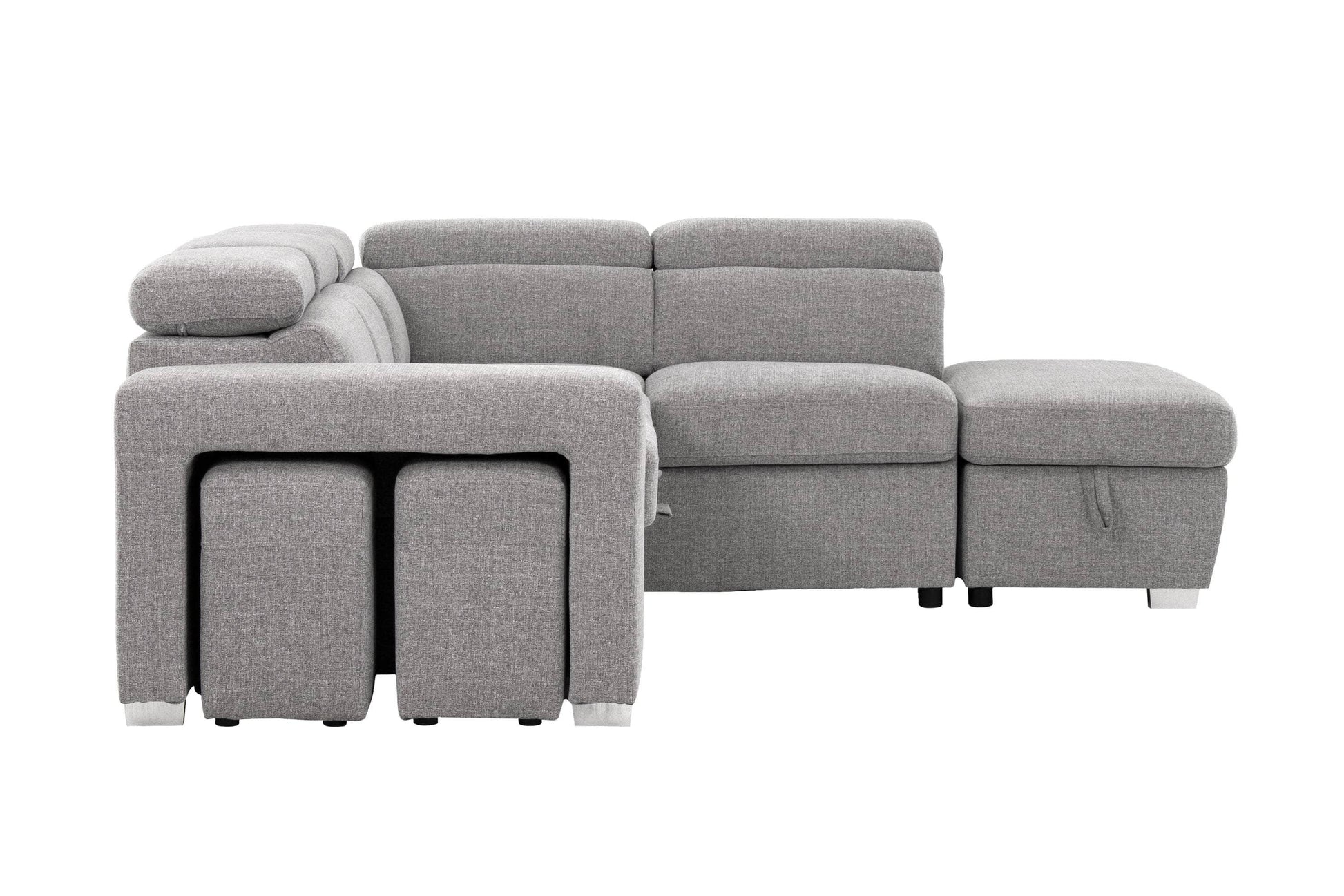 Urban Cali Sleeper Sectional Pasadena Large Sleeper Sectional Sofa Bed with Storage Ottoman and 2 Stools - Available in 2 Colours