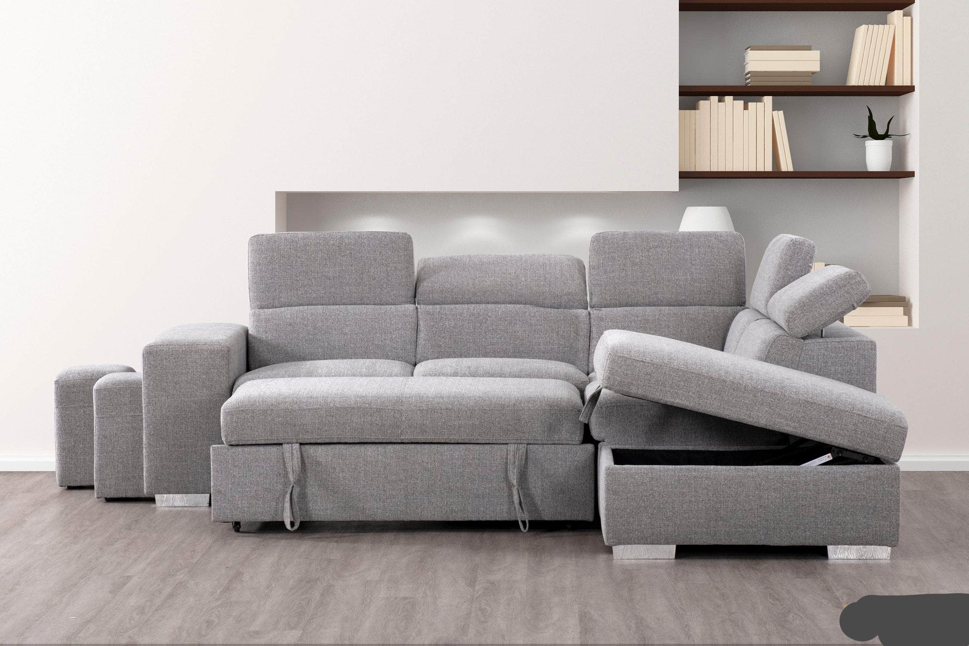 Urban Cali Sleeper Sectional Pasadena Large Sleeper Sectional Sofa Bed with Storage Ottoman and 2 Stools - Available in 2 Colours