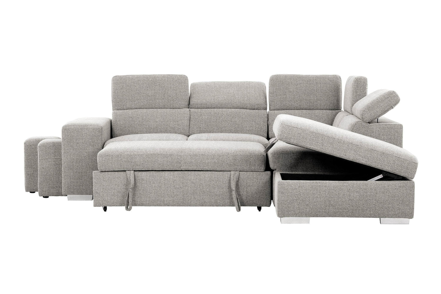 Urban Cali Sleeper Sectional Pasadena Large Sleeper Sectional Sofa Bed with Storage Ottoman and 2 Stools - Available in 3 Colours