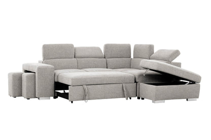 Urban Cali Sleeper Sectional Pasadena Large Sleeper Sectional Sofa Bed with Storage Ottoman and 2 Stools - Available in 3 Colours