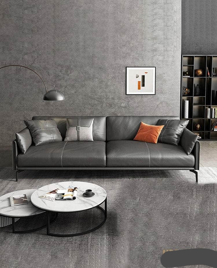 Urban Cali Sofa San Mateo 82.68" Faux Leather Round Arm Sofa in Grey